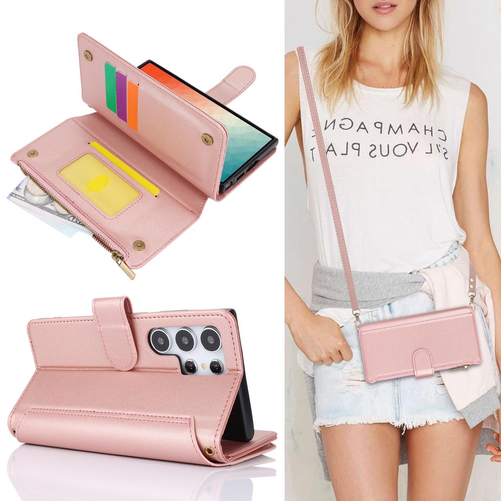 Держатель для карт с блокировкой RFID, мягкий чехол из искусственной кожи, магнитный ремешок с застежкой-молнией, защитный чехол для iPhone 16, 15, 14, 13, 12 Pro Max, Samsung Galaxy