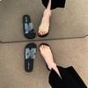 2025 summer new fashion versatile beach vacation flat bottom drag French temperament flat bottom cool slippers transparent word belt
