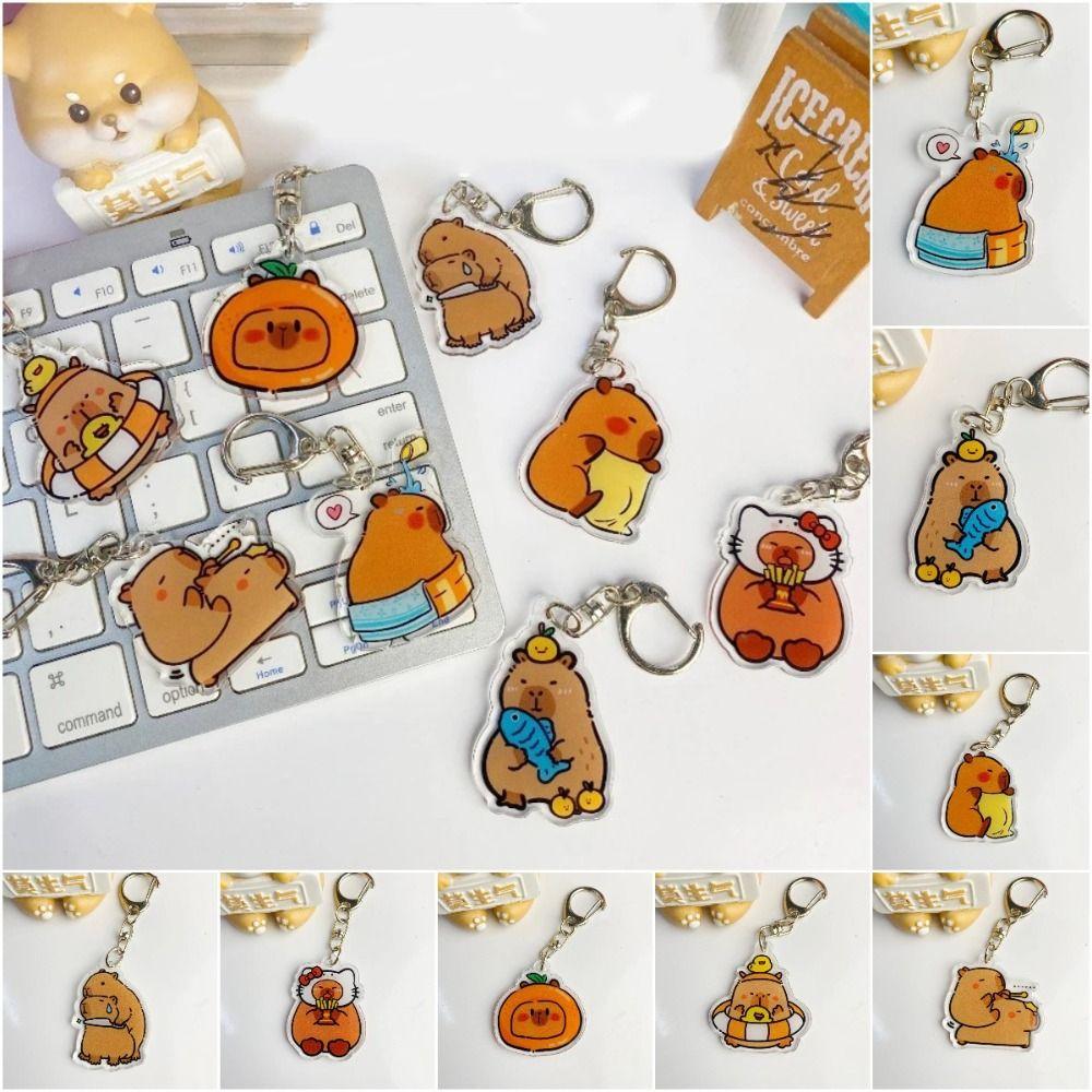 Acrylic Cartoon Capybaras Keyring Cartoon Capybara Kapibala Keyrings Backpack Decor