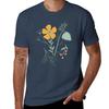 Coral Mustard Blue Botanical Garden Floral Print TShirt Work Style Casual TShirt