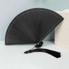 1Pc Folding Fan Handmade With Tassels Handcraft New Year's Gift Vintage Bamboo Chinese Style Solid Color