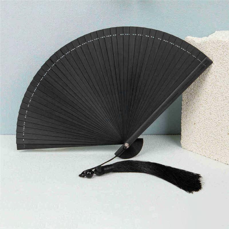 1Pc Folding Fan Handmade With Tassels Handcraft New Year's Gift Vintage Bamboo Chinese Style Solid Color