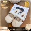 Autumn/Winter 2025 Women's Chunky Heel Furry Cotton Slippers - Mid-High Rabbit Fur Mule Shoes