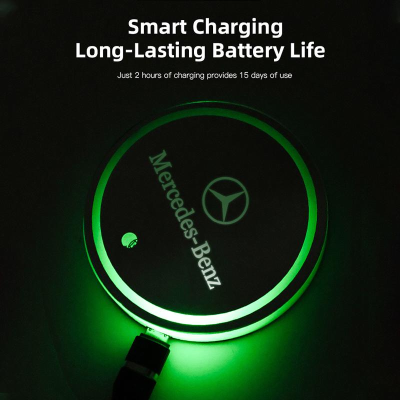 VFO1 Car Glowing Coasters LED Light Water Cup Mat For Mercedes Benz AMG W203 W206 W220 W205 W211 Car USB Charging Coasters keychain