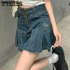 Kawaii Hot Girl Denim Skirt Women Pleated Skirt Y2K Casual College Style High Waist Slim Gothic Mini Short Skirt