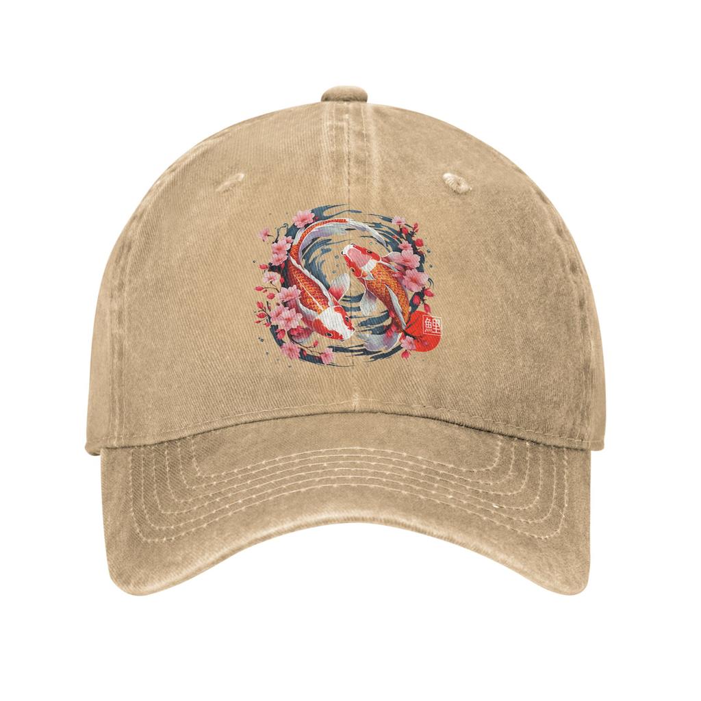 Japanese Koi Carp Fish Sakura Baseball Caps Casual Distressed Washed Snapback Hat Unisex Style Outdoor Summer Gift Hats Cap