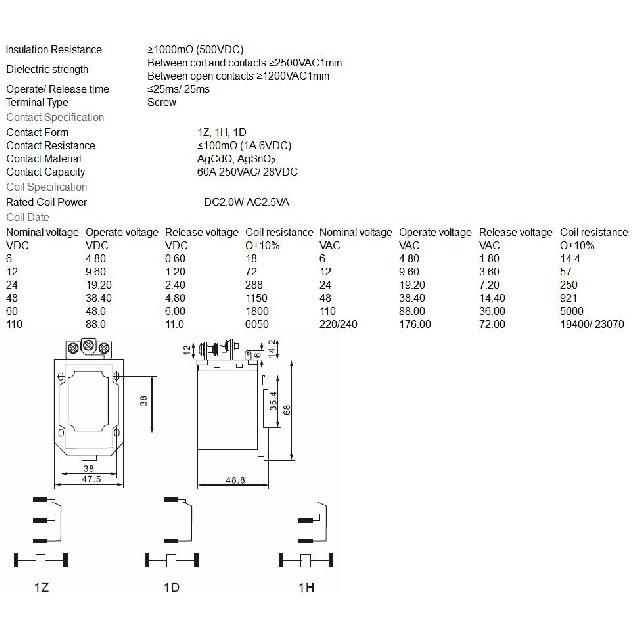 JQX-58F 1Z 60A High-power relay DC12V DC24V AC110V AC220V Relays 5