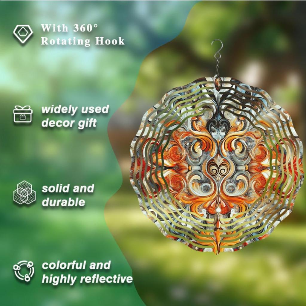 Metal Wind Spinner Garden Decor Vibrant Ethnic Design Circular Transparent Wind Chime for Patio Backyard Holiday Gift Thanksgiving Christmas