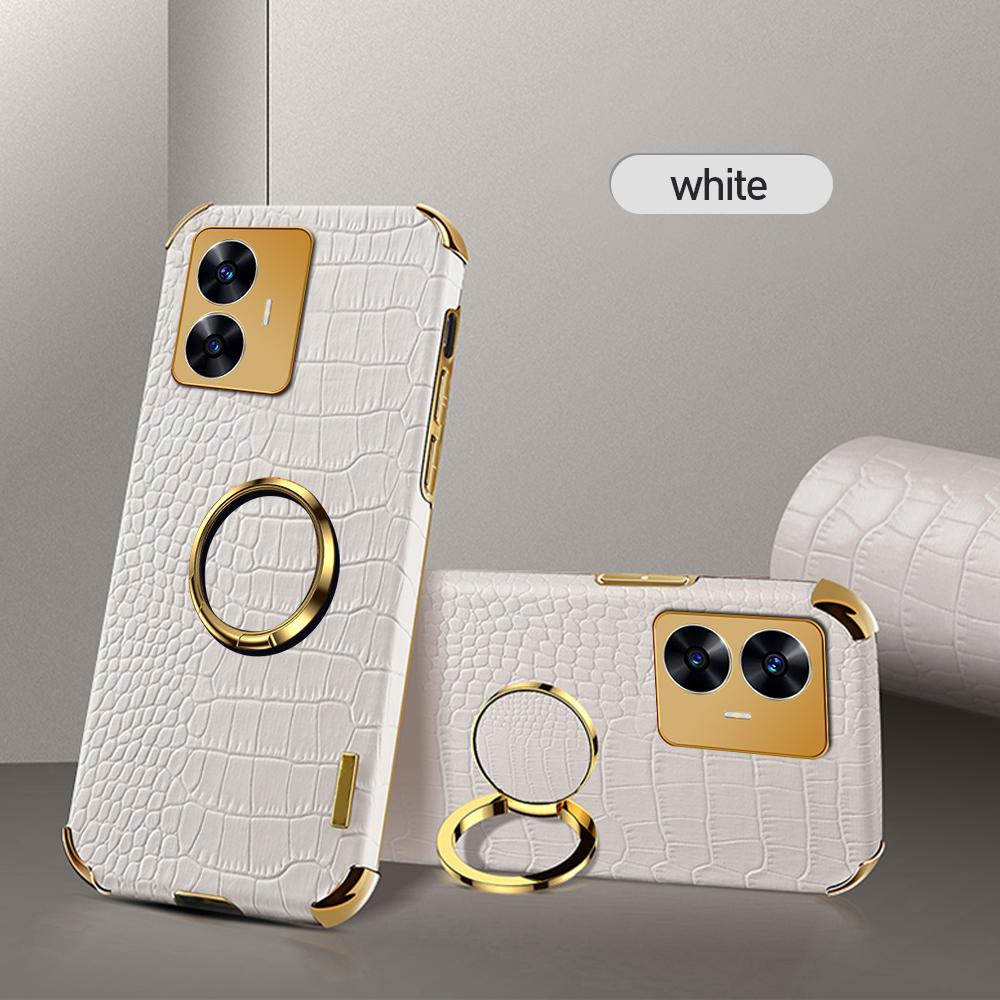 Кожаный чехол с 6D покрытием под крокодила для Realme 11 Pro Plus C55 C35, мягкий чехол-держатель с магнитным кольцом и подставкой