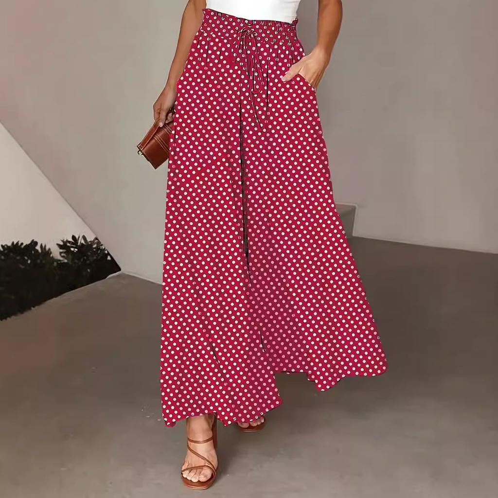 Women Summer Fashion Polka Dot Print Streetwear Y2K Wide Leg Pants High Waist Chic Loose Straight Trousers