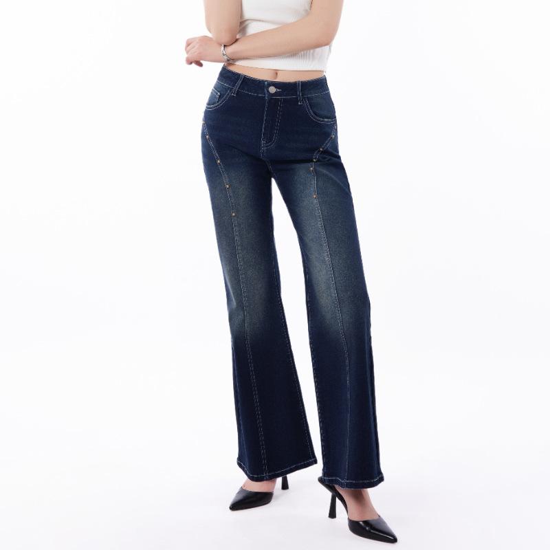 European and American loose micro-flared jeans women's casual versatile floor pants large size women's trousers