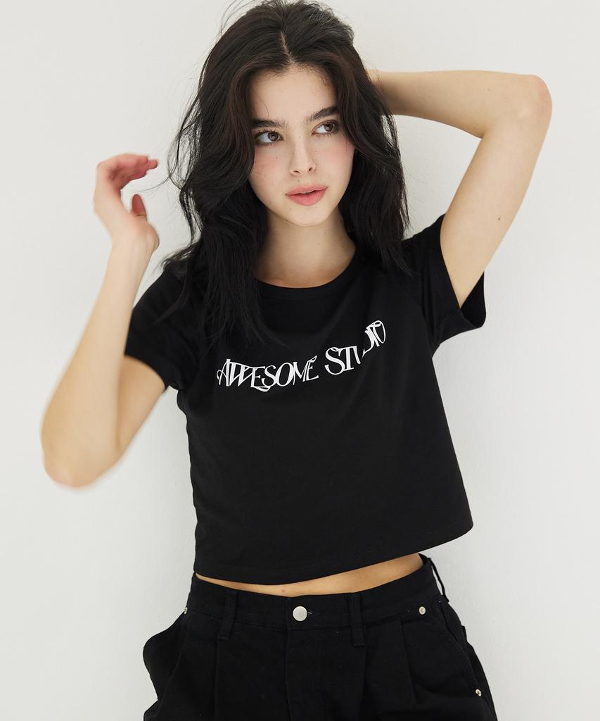 AWESOME STUDIO Awesome Logo Crop Slim Fit Short Sleeve T-Shirt Black