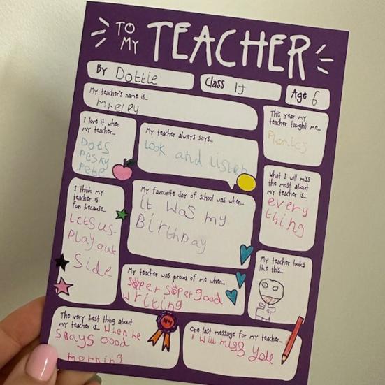 Adorable Thank You Teacher Card with Funny Questions Picture Frame Smooth Surface Easy To Write Cute Greeting Card