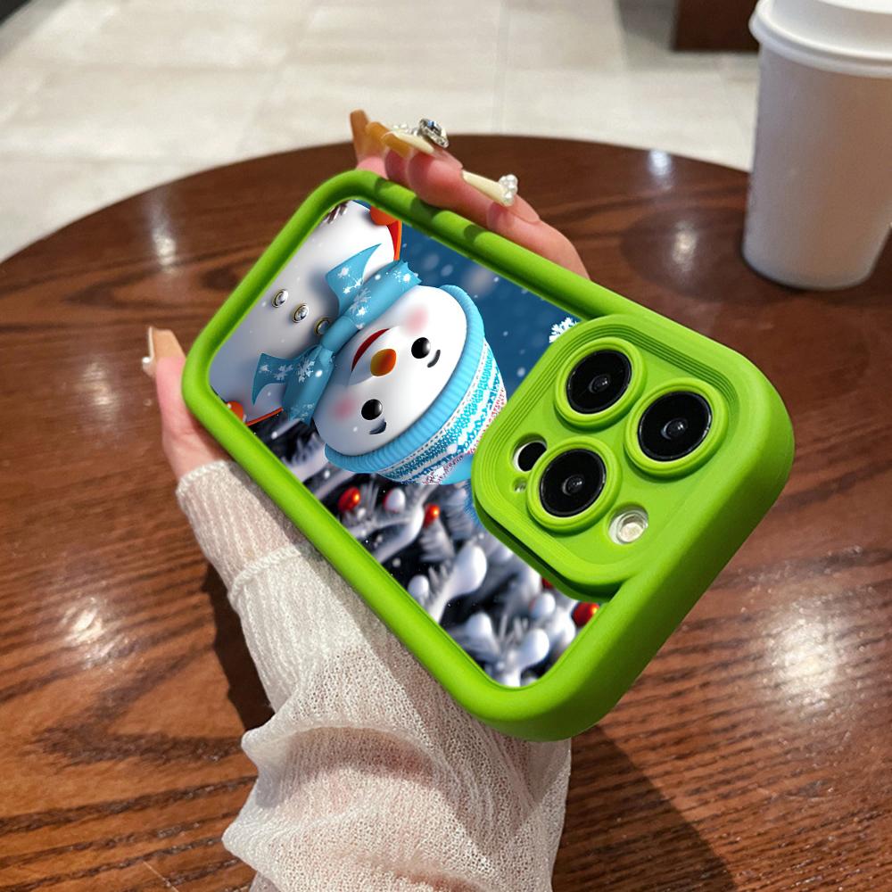 N110 С Новым годом, Рождеством, снеговиком, мягкие чехлы для телефонов с ангельскими глазками для iPhone 16, 15, 14, 13, 11 Pro Max, 8, 7 Plus, 12 mini, XR, XS Max, противоударный чехол