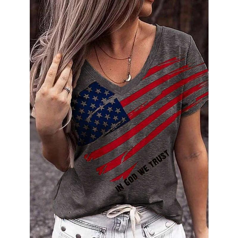 Trendy Women's V-neck T-shirt Summer Casual Short Sleeve Tops Versatile Striped Style Patterns Large Size Loose Women's Clothing