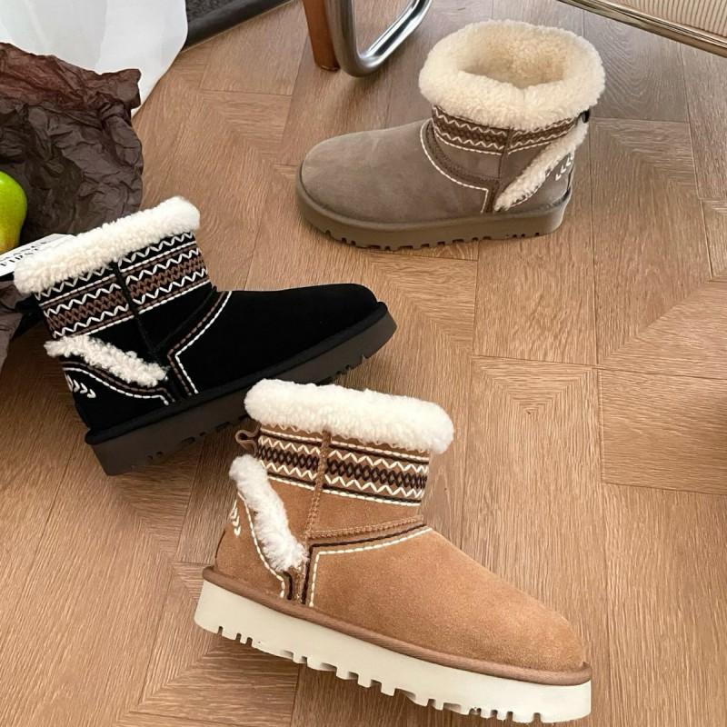 Womens Short Snow Boots Winter Warm Wool Lined Flat Heel Round Toe Slip-On Ankle Boot