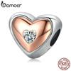 BAMOER из стерлингового серебра 925 пробы, два цвета, сердце, любовь, циркон, с покрытием из розового золота, подходят оригинальные подвески, браслеты «сделай сам», ювелирные изделия