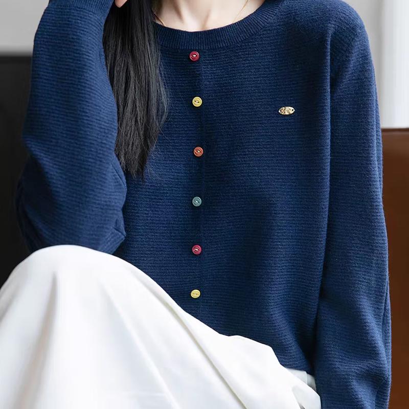 ZOSOUL Minimalist Ribbed Knit Sweater with Gold Buttons