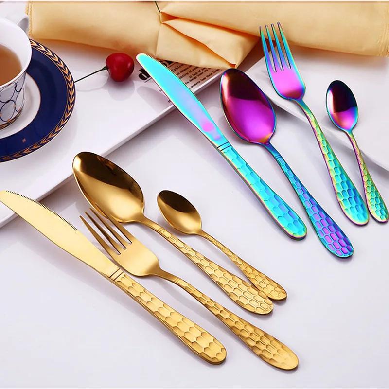 4Pcs Rainbow Dinnerware Set Stainless Steel Cutlery Set Knife Fork Spoon Set Tableware