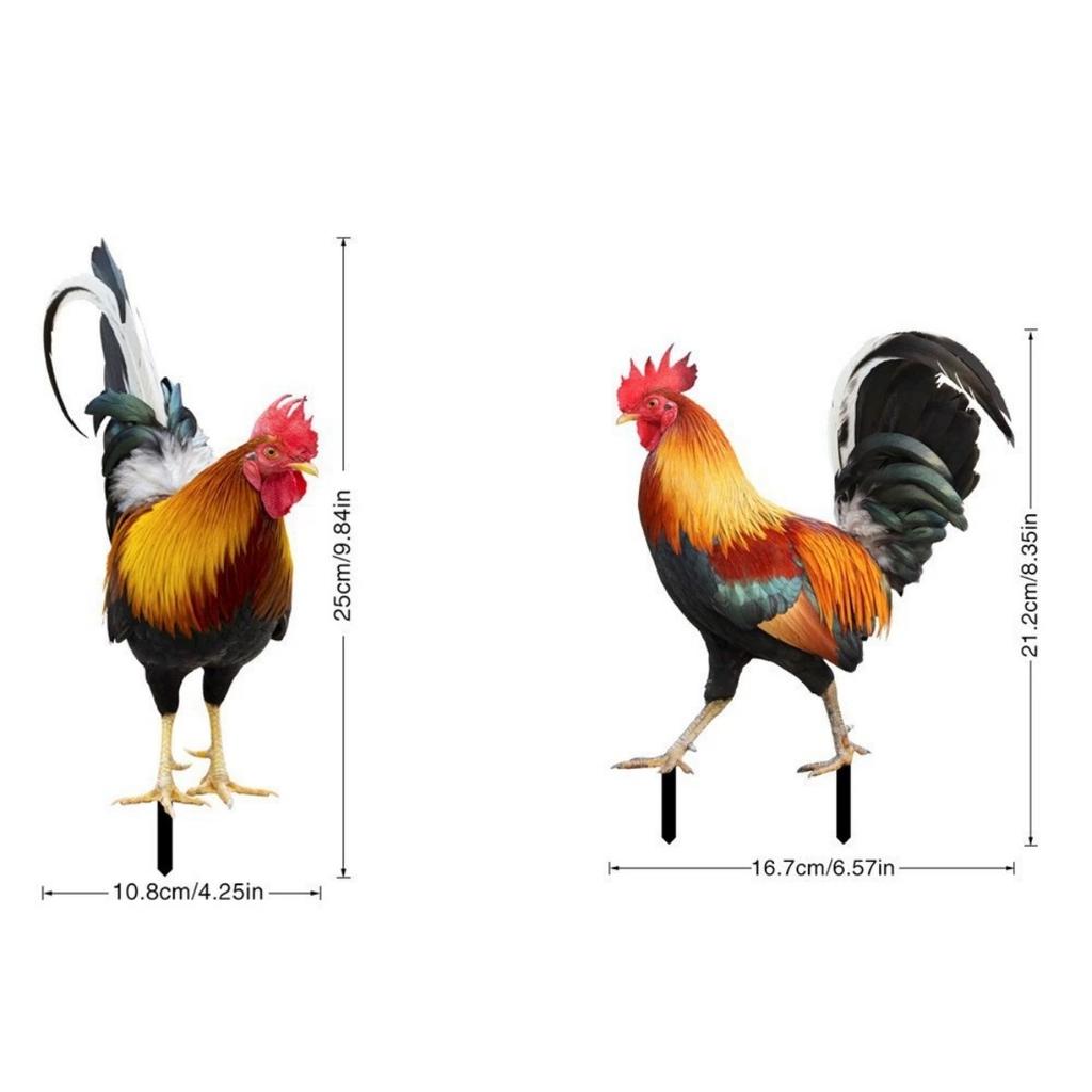 Acrylic Rooster Yard Chicken Outdoor Garden Stakes Animal Chicken Statues Rooster Garden Decor for Patio Lawn Ornament, Rooster Stakes - Flat Not 3D
