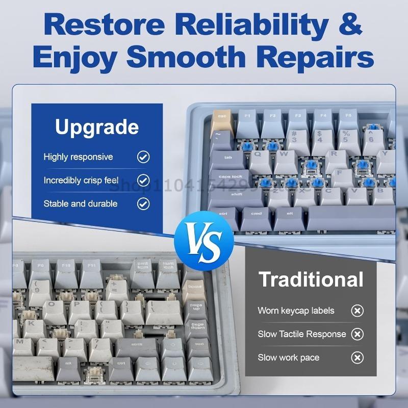 20 Pcs Blue Keyboard Switches, 3-Pin Clicky Tactile Mechanical Keyboard Switches, Complete DIY Replacement Kit with Switch Pulle