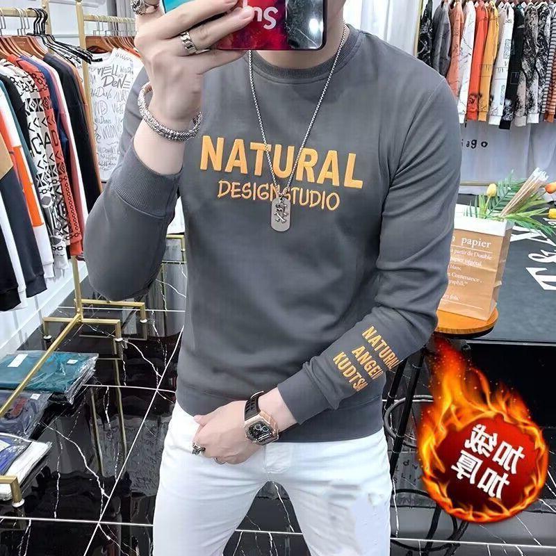 Высококачественная мужская европейская толстовка: Модный, с длинными рукавами, плюс бархат, весна/осень, утолщенный зимний топ