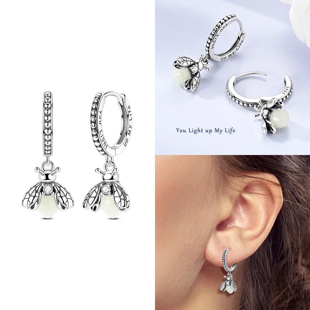 Charms 925 Silver Earrings Color Zircon Pink Bow Star Moon Shell Earrings Four-leaf Clover Woman's Accessory Jewelry