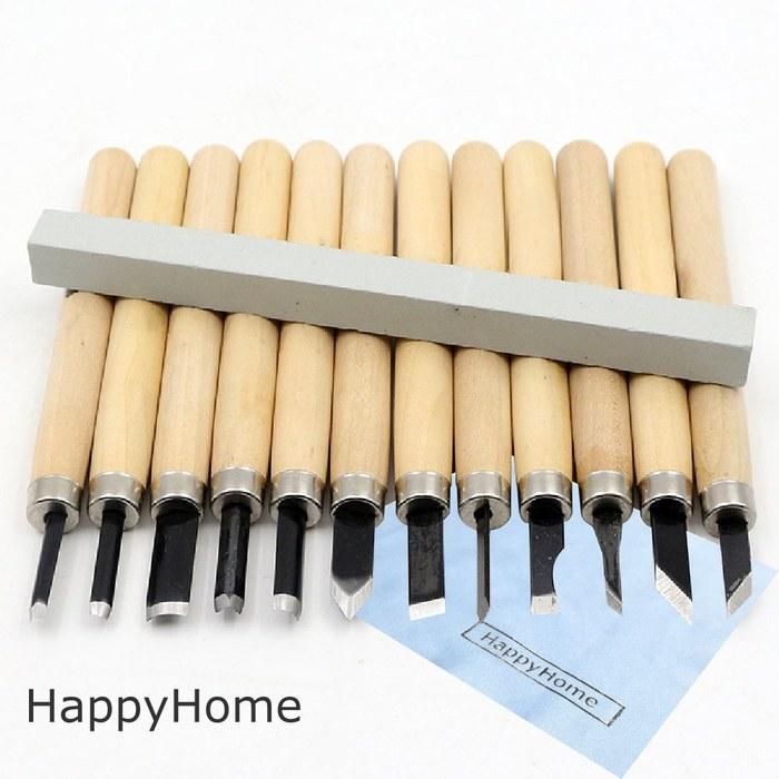 [HappyHome] Carving Tools 12-Piece Set with Whetstone, Storage Case, and Cleaning Cloth; 13.5cm Wood Carving Tools