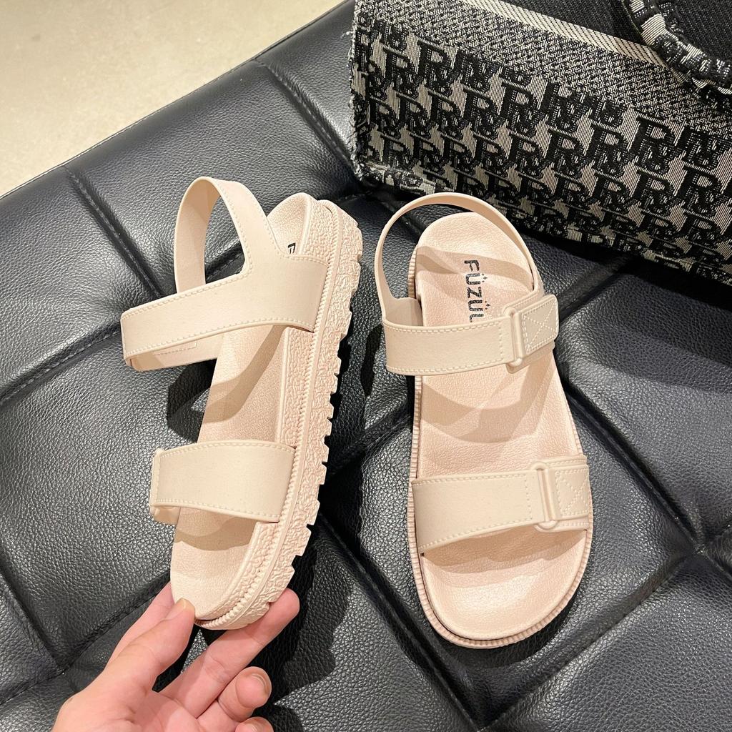 One-word Sandals Women's Summer New Wear Fashion Casual Platform Velcro Student Roman Open-toed Beach Shoes