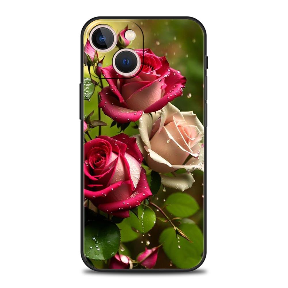 Роскошный Чехол Для Телефона Apple iPhone 11 15 14 Pro MAX 12 13 7 8 Plus X XR XS MAX SE Черный Чехол Funda Красивые Красные Розы