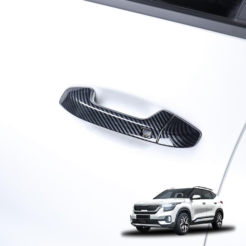 Carbon Fiber Style Exterior Door Handle Cover Trim For KIA SELTOS -2025 LHD RHD Car Exterior Accessories