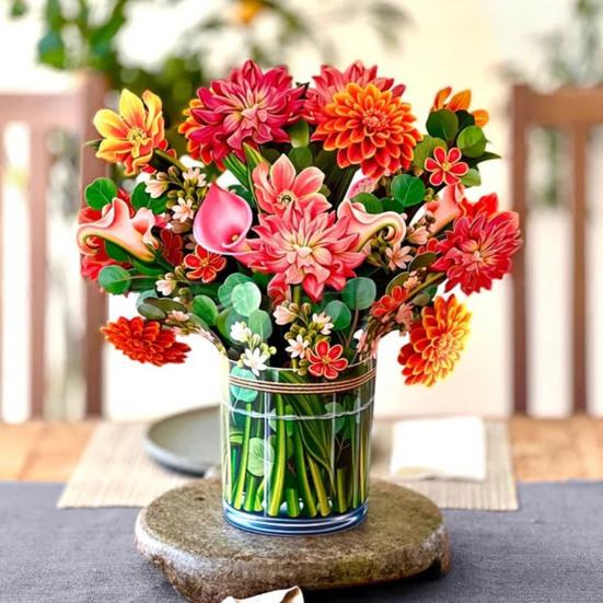 Бумажная открытка-раскладушка с цветком Роза/Цвет сакуры в натуральную величину Букет цветов 3D поздравительная открытка на День матери, выпускной, годовщину, день рождения