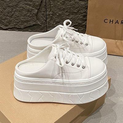 Женские белые мюли на толстой платформе - Закрытый носок, Без задника, Небольшая прибавка к росту, Весна/Лето