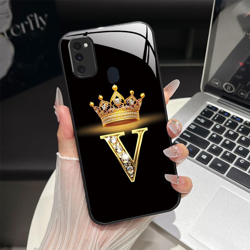 For Samsung M21 M31 M21S M31S Case Fashion Letters Hard Tempered Glass Back Covers For Samsung Galaxy M30s M 31 M 21 Phone Shell