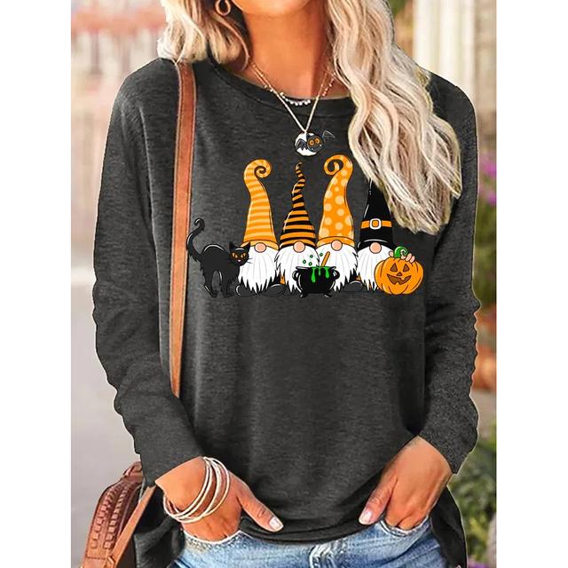 Футболки с длинными рукавами и забавным принтом для женщин, модный повседневный пуловер, осенние гномы, осенние повседневные топы в стиле Харадзюку с тыквой и принтом на День благодарения