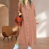 Women's Casual Long Sleeved Cotton and Linen Shirt Dress