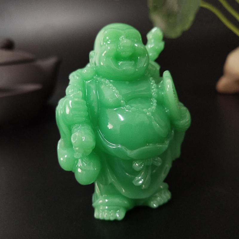 Glowing Laughing Buddha Statue Sculpture Man-made Jade Stone Home Decoration Feng Shui Lucky Maitreya Buddha Statues Figurines