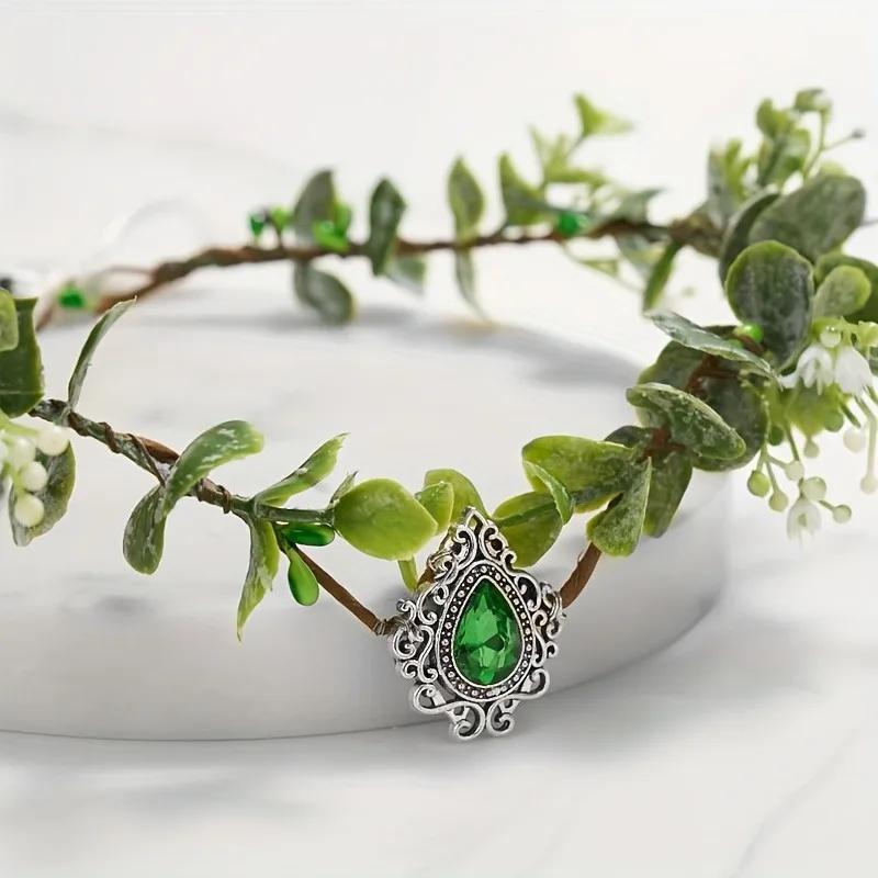 1 шт. Сказочная корона из цветов и листьев, Головной убор принцессы-эльфа, Головной убор эльфа, Косплей, Костюм на Хэллоуин, Фотосессия, Свадьба