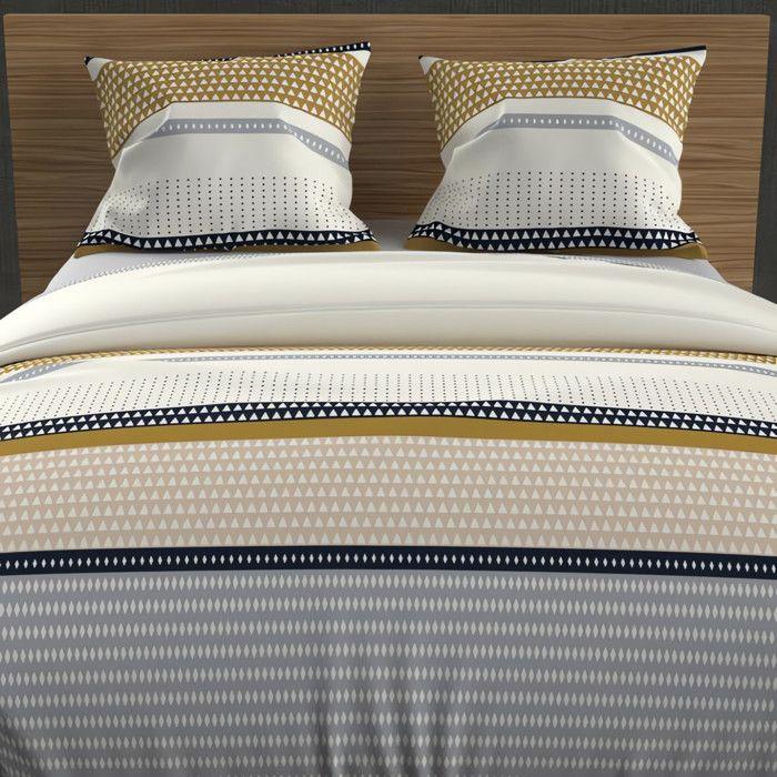 Duvet Cover Set In 57 Thread Count Cotton 240x220 Cm THALES Mustard, by Soleil D'ocre