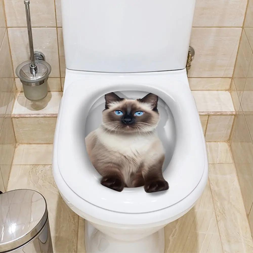 Милые ПВХ Наклейки на Туалет 3D Кот Собака Водонепроницаемые Наклейки на Стену Самоклеящиеся Наклейки на Крышку Туалета Домашний Декор