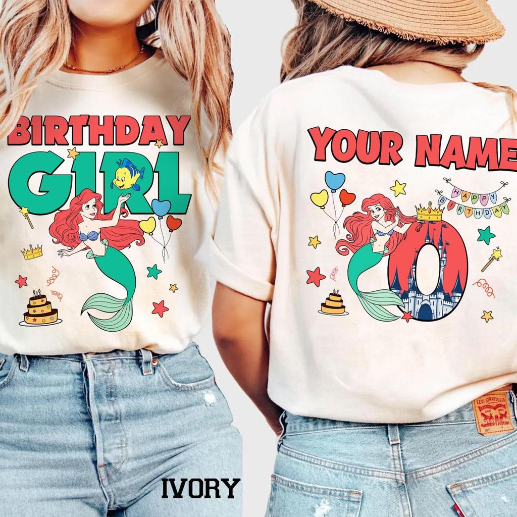 Custom Fairytale Princess Mermaid Princess Birthday Girl Shirt, Personalized Name and Age Tee
