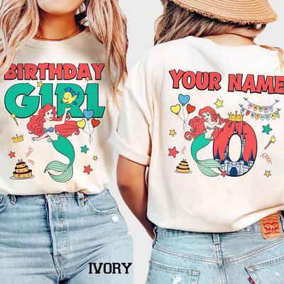 Custom Fairytale Princess Mermaid Princess Birthday Girl Shirt, Personalized Name and Age Tee
