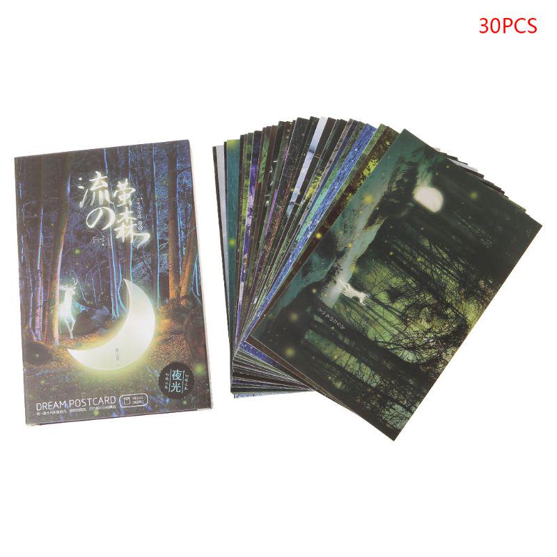 30pcs Vintage Luminous Postcard Glow In The Dark Forest Streamer Animal Greeting