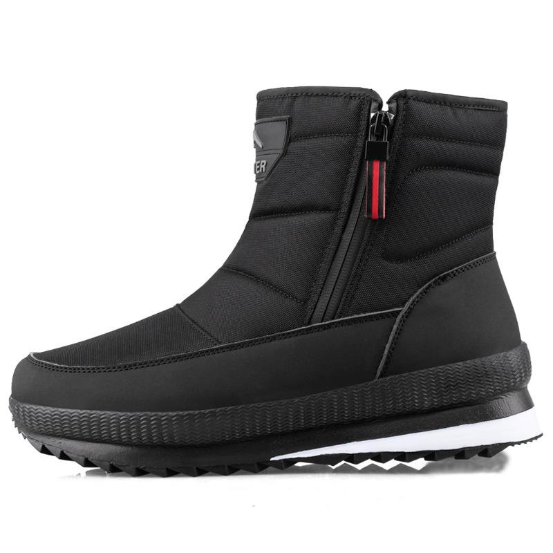 Thickened Casual Zipper Non Slip Snow Boots Plush Warm Men's Black Waterproof Sports Snow Shoes Thick Men's Shoes