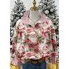 Женская блузка в ретро-рождественский узор - отложной воротник, длинный рукав, свободный повседневный силуэт, праздничный топ с принтом елки, подходит для осени/зимы
