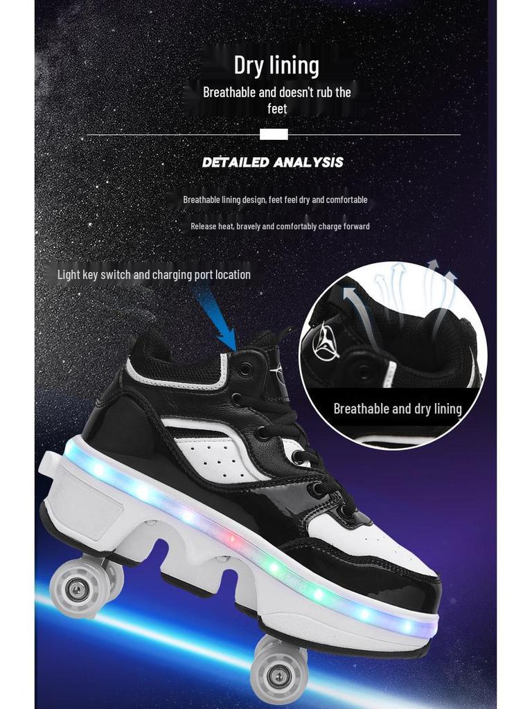 Регулируемые 4-колесные роликовые коньки для девочек, 6-15 лет – Превращаются из прогулочной обуви в коньки