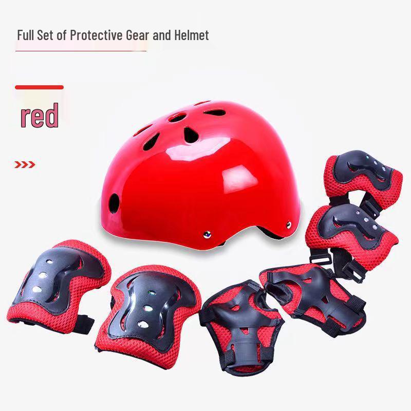 Детский комплект защитной экипировки для скейтборда и велосипеда с защитным шлемом и наколенниками