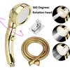 High Pressure Shower Head Set With Hose and Holder Gold 3 Modes Large Flow Rainfall Handheld Shower Faucet Bathroom Accessoies