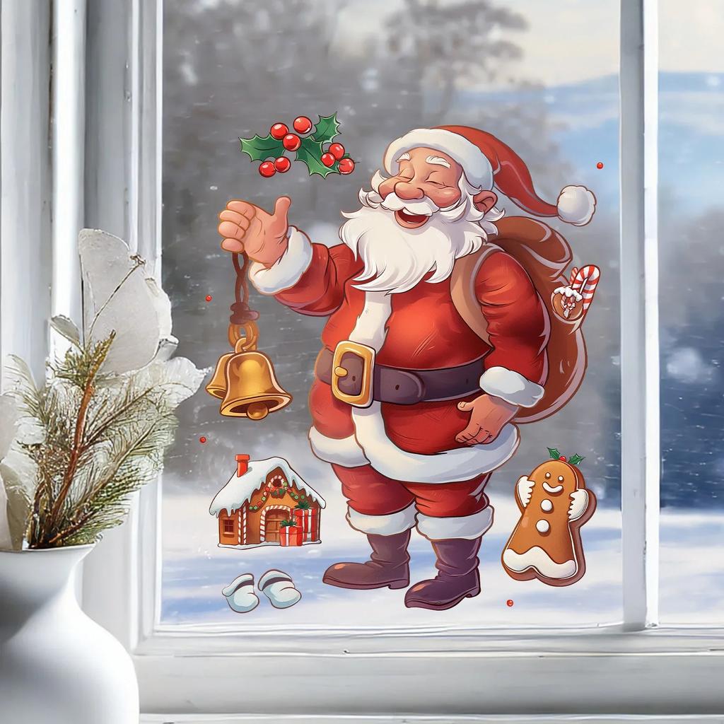 Christmas Cartoon Santa Claus Gingerbread Man Glass Window Sticker Xmas Decor Wall Stickers Merry Christmas Happy New Year