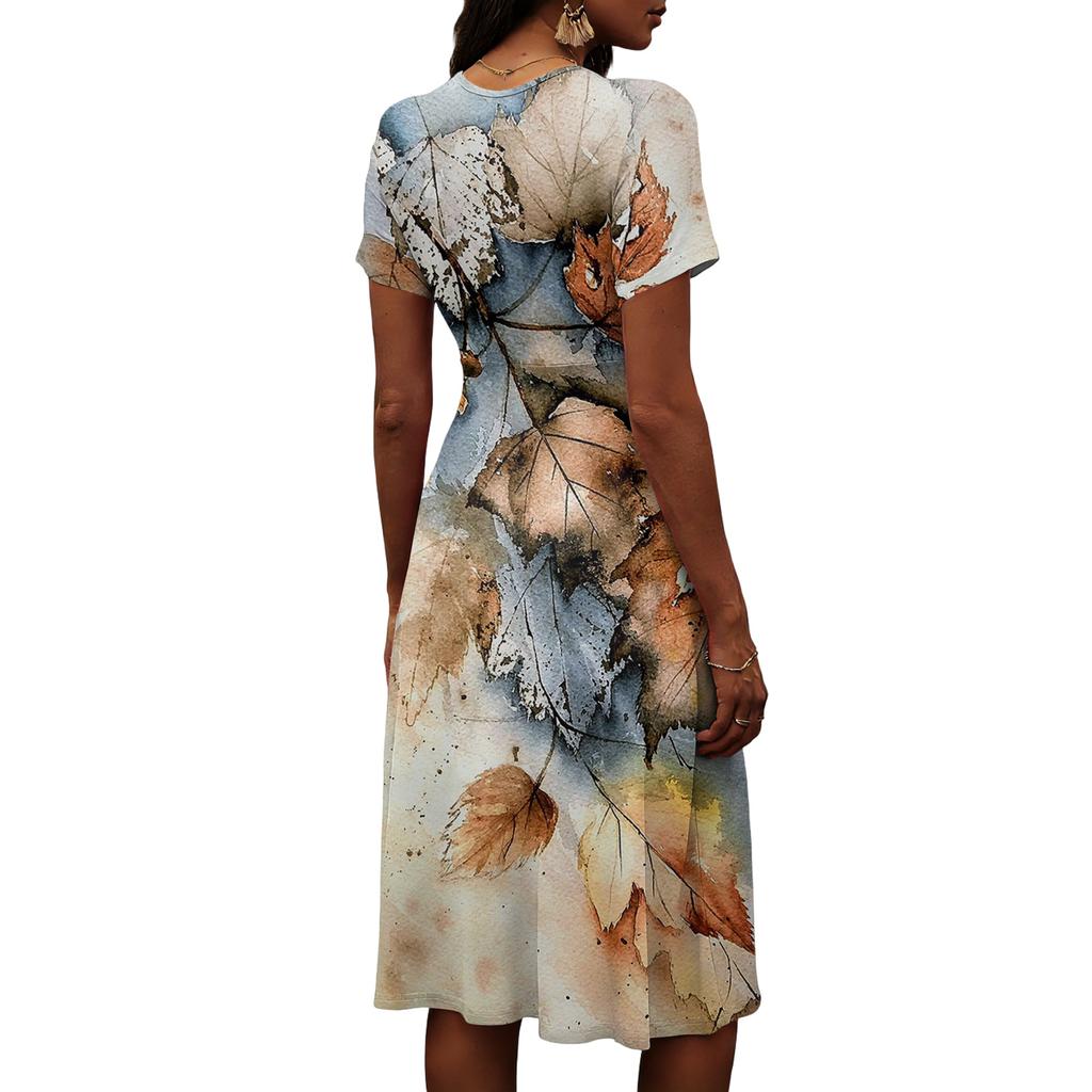 Женское цветочное повседневное модное короткорукавное платье с V-образным вырезом